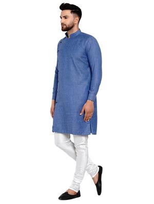 blue self design long kurta - 17332970 - Standard Image - 2