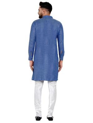 blue self design long kurta - 17332970 - Standard Image - 3