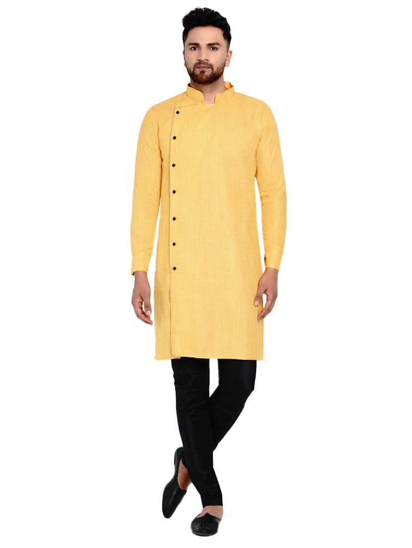 yellow self design long kurta - 17332971 - Zoom Image - 1