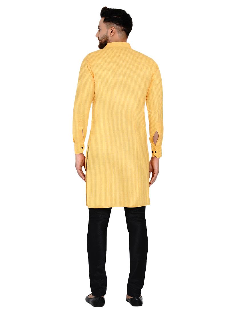 yellow self design long kurta - 17332971 - Zoom Image - 3