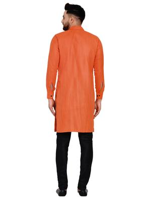 orange self design long kurta - 17332973 - Standard Image - 3