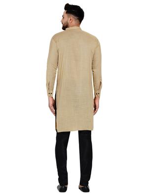 beige solid long kurta - 17332975 - Standard Image - 3
