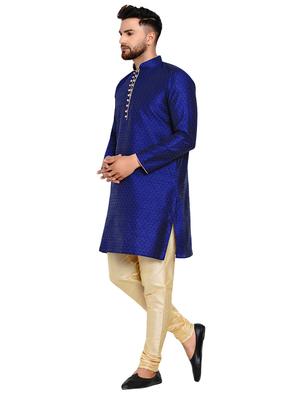 blue silk blend jacquard kurta pyjama set - 17332976 - Standard Image - 2