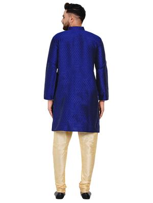 blue silk blend jacquard kurta pyjama set - 17332976 - Standard Image - 3