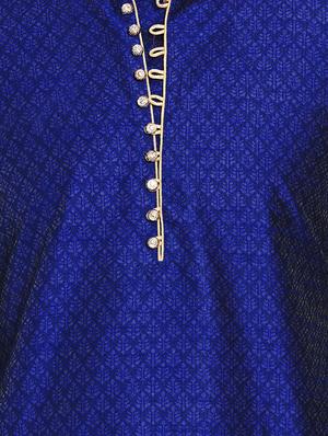 blue silk blend jacquard kurta pyjama set - 17332976 - Standard Image - 4