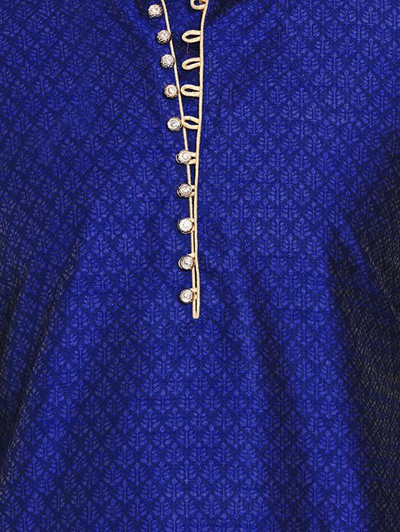 blue silk blend jacquard kurta pyjama set - 17332976 - Zoom Image - 4