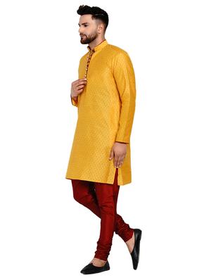 yellow silk blend jacquard kurta pyjama set - 17332979 - Standard Image - 2