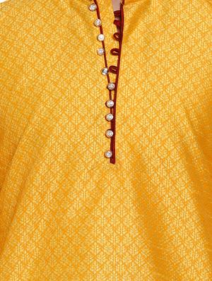 yellow silk blend jacquard kurta pyjama set - 17332979 - Standard Image - 4