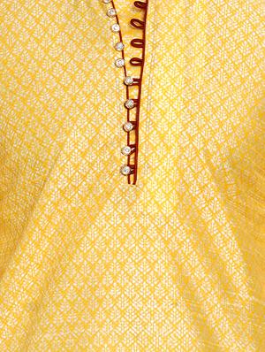 yellow silk blend jacquard kurta pyjama set - 17332981 - Standard Image - 4
