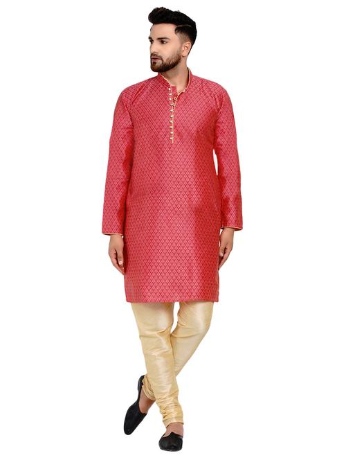 pink silk blend jacquard kurta pyjama set - 17332982 - Standard Image - 1