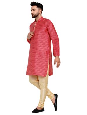 pink silk blend jacquard kurta pyjama set - 17332982 - Standard Image - 2