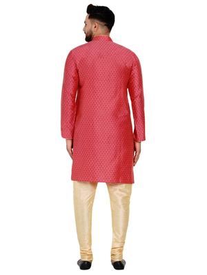 pink silk blend jacquard kurta pyjama set - 17332982 - Standard Image - 3