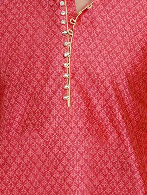 pink silk blend jacquard kurta pyjama set - 17332982 - Standard Image - 4