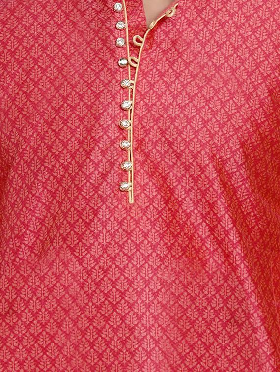 pink silk blend jacquard kurta pyjama set - 17332982 - Zoom Image - 4