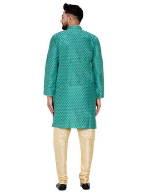 green silk blend jacquard kurta pyjama set - 17332984 - Standard Image - 3