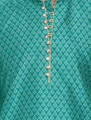 green silk blend jacquard kurta pyjama set - 17332984 - Standard Image - 4