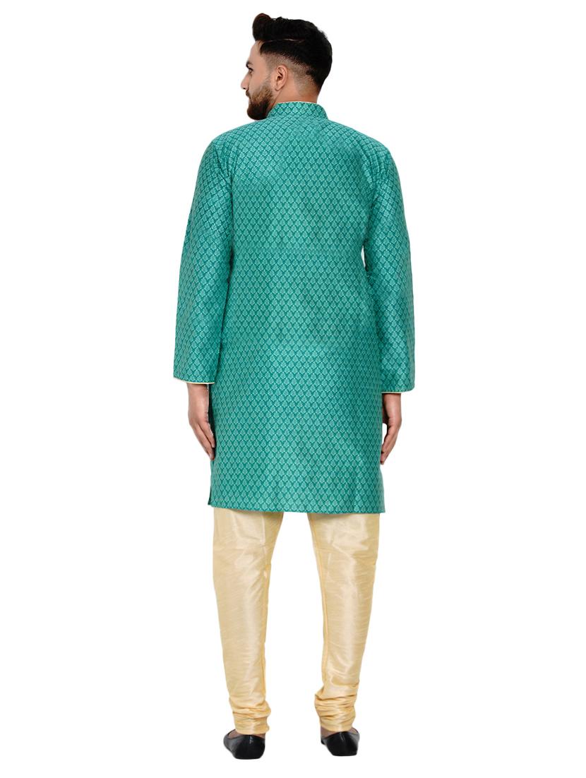 green silk blend jacquard kurta pyjama set - 17332984 - Zoom Image - 3
