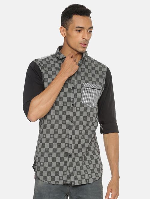grey checkered casual shirt - 17332990 - Standard Image - 1