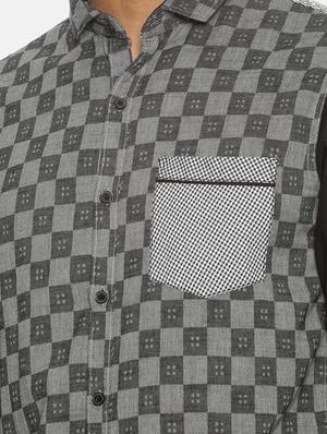 grey checkered casual shirt - 17332990 - Standard Image - 5