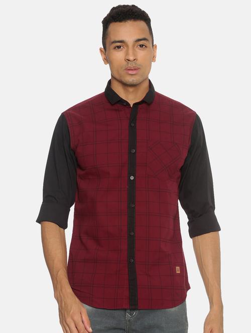 maroon checkered casual shirt - 17333005 - Standard Image - 1