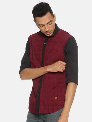 maroon checkered casual shirt - 17333005 - Standard Image - 2