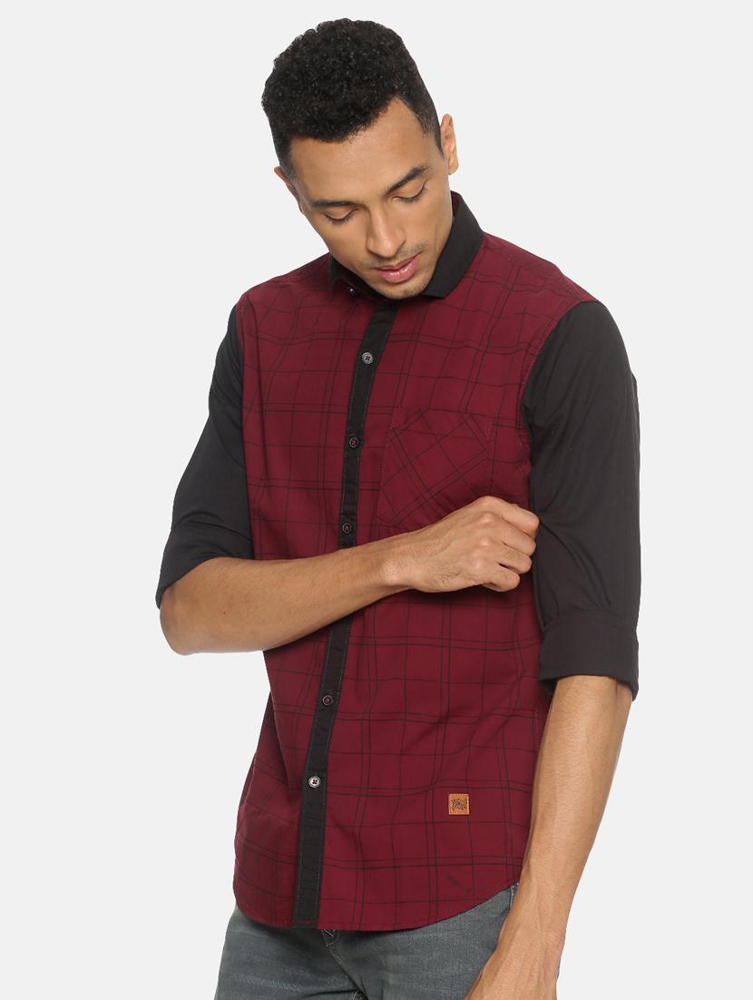 maroon checkered casual shirt - 17333005 - Zoom Image - 2