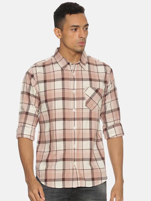 beige checkered casual shirt - 17333008 - Standard Image - 1