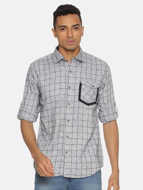 grey checkered casual shirt - 17333010 - Standard Image - 1