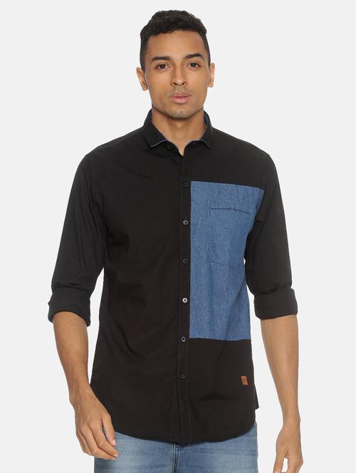black color block casual shirt - 17333011 - Standard Image - 1