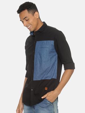 black color block casual shirt - 17333011 - Standard Image - 2