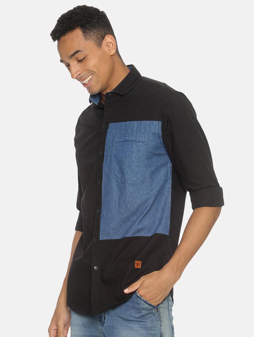 black color block casual shirt - 17333011 - Zoom Image - 2