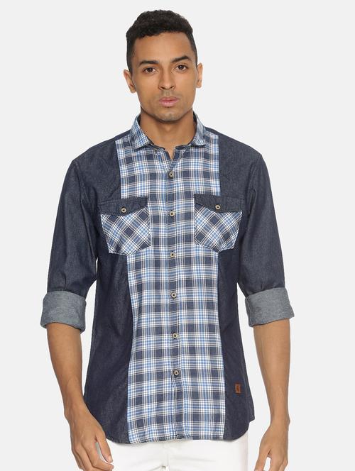 blue checkered casual shirt - 17333019 - Standard Image - 1