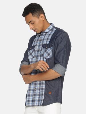 blue checkered casual shirt - 17333019 - Standard Image - 2