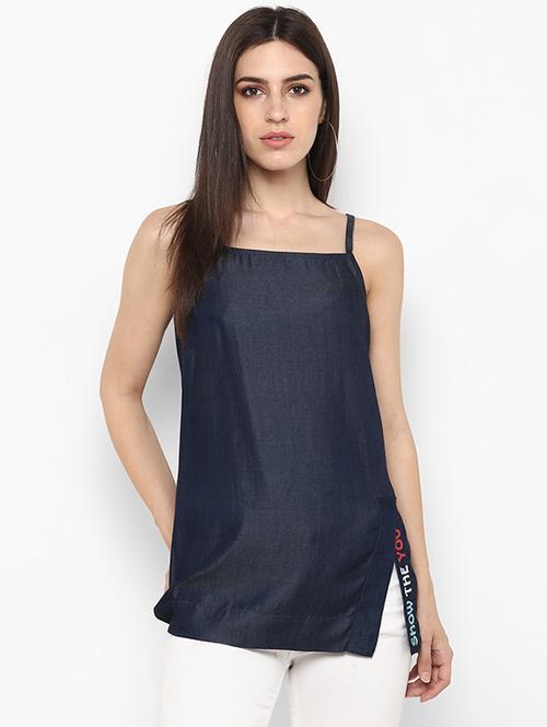 square neck denim straight top - 17333035 - Standard Image - 1