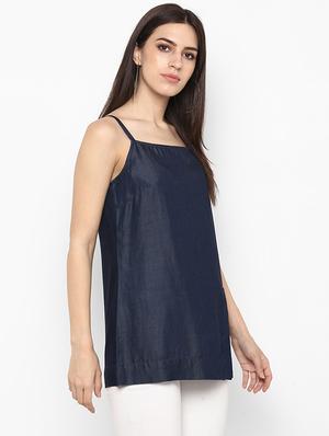 square neck denim straight top - 17333035 - Standard Image - 2