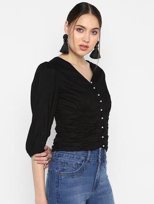 ruched detail button up top - 17333036 - Standard Image - 2