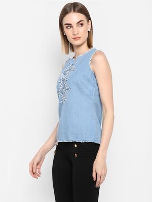 embroidered detail denim top - 17333038 - Standard Image - 2