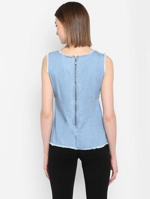 embroidered detail denim top - 17333038 - Standard Image - 3