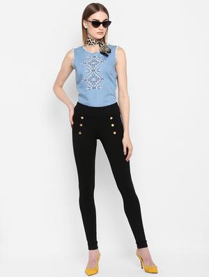 embroidered detail denim top - 17333038 - Standard Image - 4