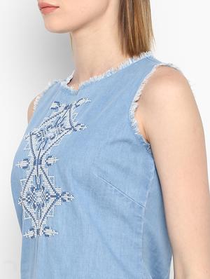 embroidered detail denim top - 17333038 - Standard Image - 6