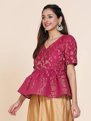 floral zari work flared kurti - 17333146 - Standard Image - 2