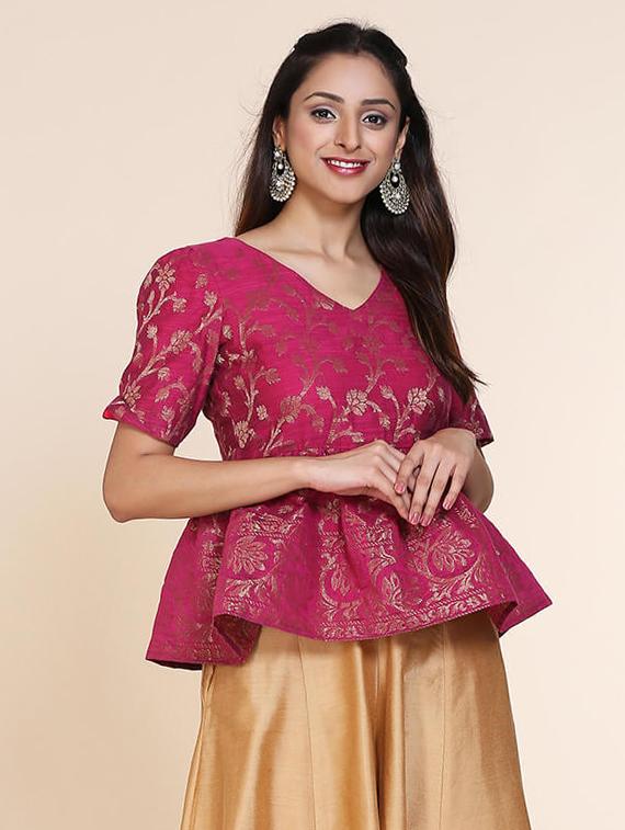 floral zari work flared kurti - 17333146 - Zoom Image - 1