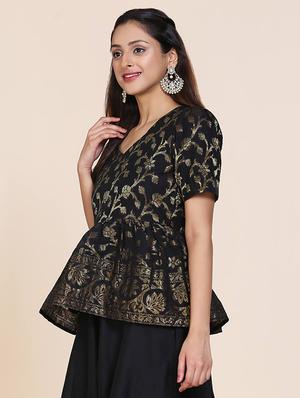 floral zari work flared kurti - 17333148 - Standard Image - 2