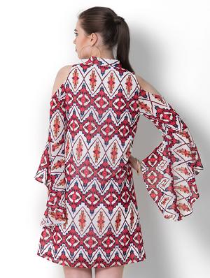 bell sleeved printed a-line dress - 17333351 - Standard Image - 3