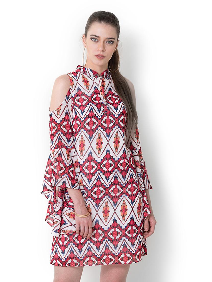 bell sleeved printed a-line dress - 17333351 - Zoom Image - 1