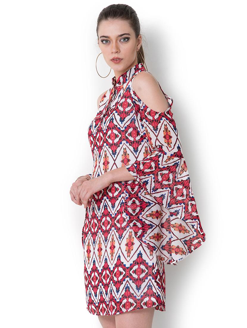 bell sleeved printed a-line dress - 17333351 - Zoom Image - 2