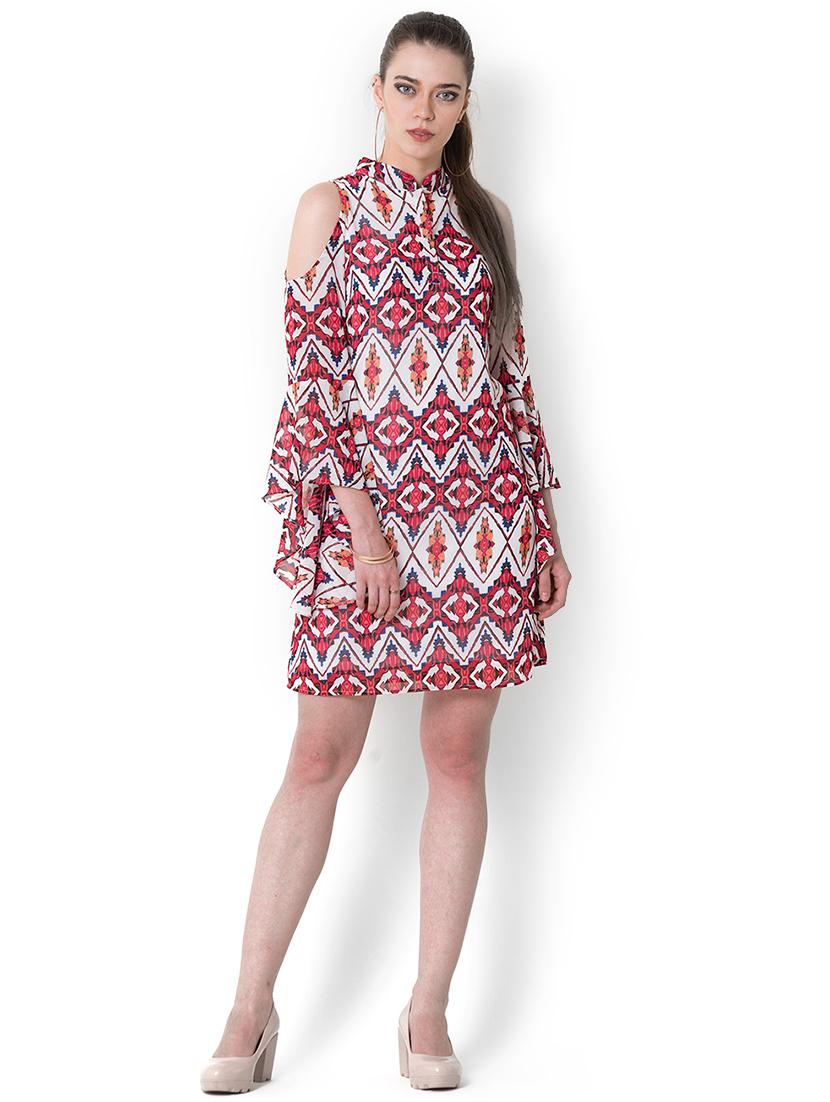 bell sleeved printed a-line dress - 17333351 - Zoom Image - 4