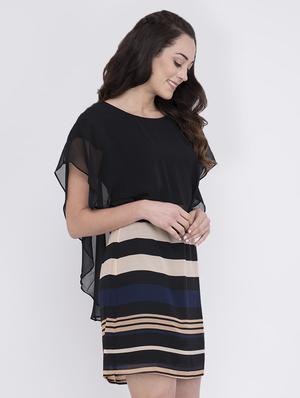 cape sleeved striped a-line dress - 17333355 - Standard Image - 2
