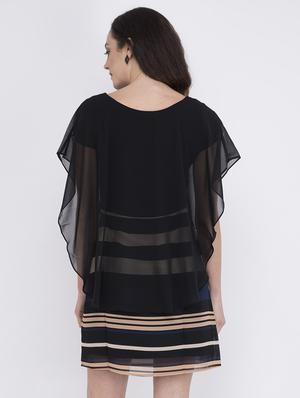 cape sleeved striped a-line dress - 17333355 - Standard Image - 3