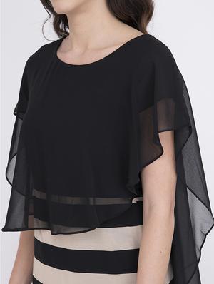 cape sleeved striped a-line dress - 17333355 - Standard Image - 5